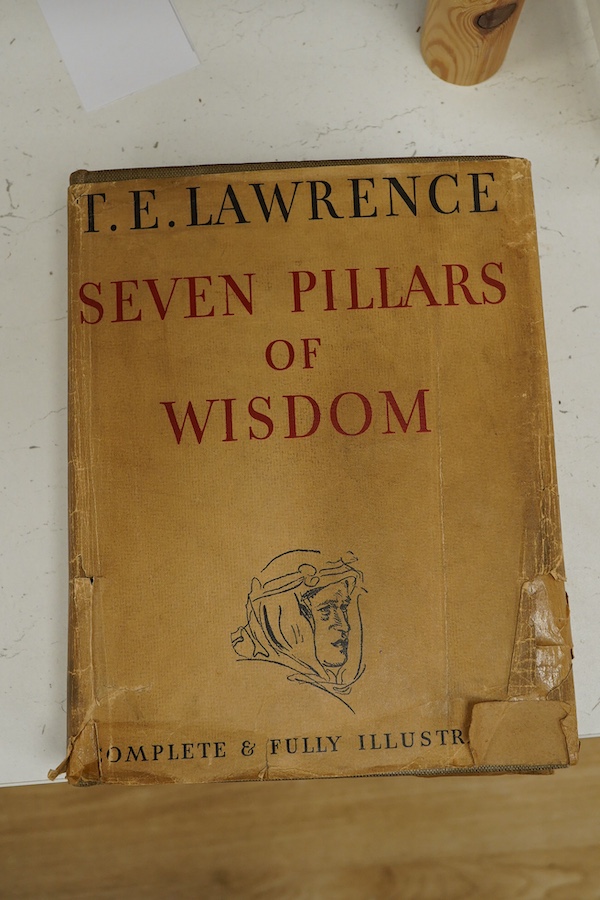 Lawrence, T.E. - Seven Pillars of Wisdom: a triumph. 1st US. trade edition. num. plates (many are portraits by Kennington and others), 6 text illus. and 4 maps (outline colour); publisher's gilt cloth and d/wrapper, roy.